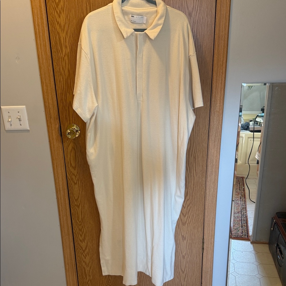 ASOS EDITION premium jersey polo maxi dress in ecru